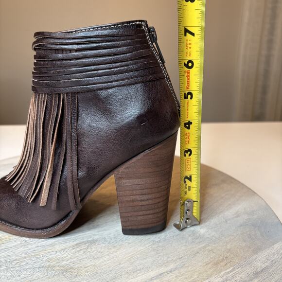 Bed Stu Onset Olivia Peep Toe Women's Fringe Brown Leather Booties Size 6.5 - Picture 12 of 12